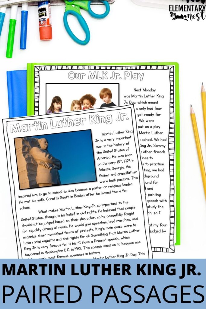 Martin Luther King Jr. reading comprehension passages for students with informational text and activities.