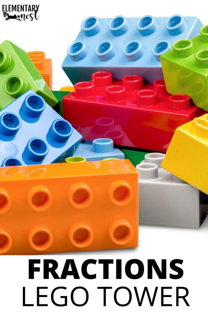 Hands on fractions activity using LEGO bricks to model equal parts and build fraction towers