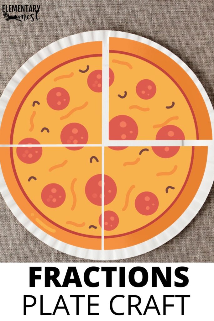 Fraction pizza craft using paper plate to show one fourth and equal parts of a whole