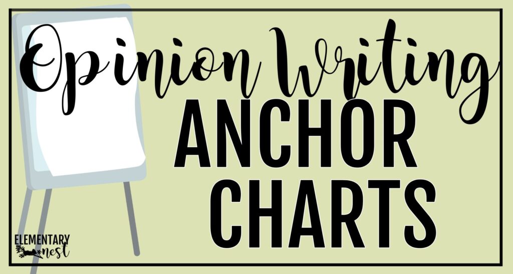 Opinion writing anchor charts for elementary classrooms showing how to teach opinion writing structure and strategies