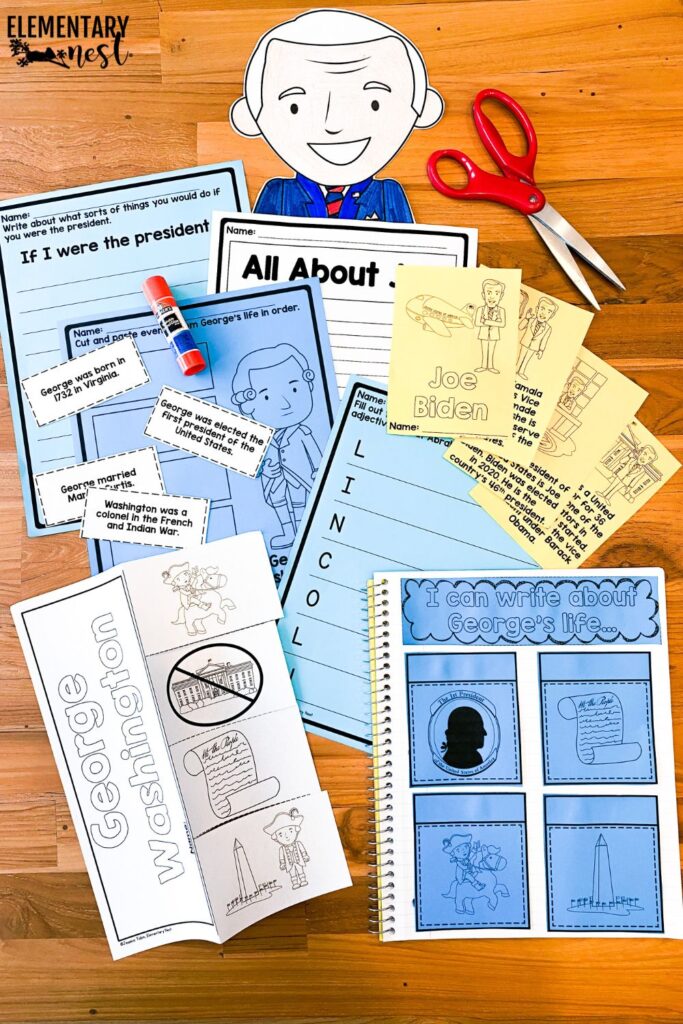 Presidents’ Day unit with reading, writing, and hands-on activities for elementary students