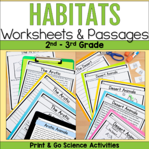 Habitats worksheets and reading passages for 2nd and 3rd grade featuring Arctic and desert activities with printable science pages.