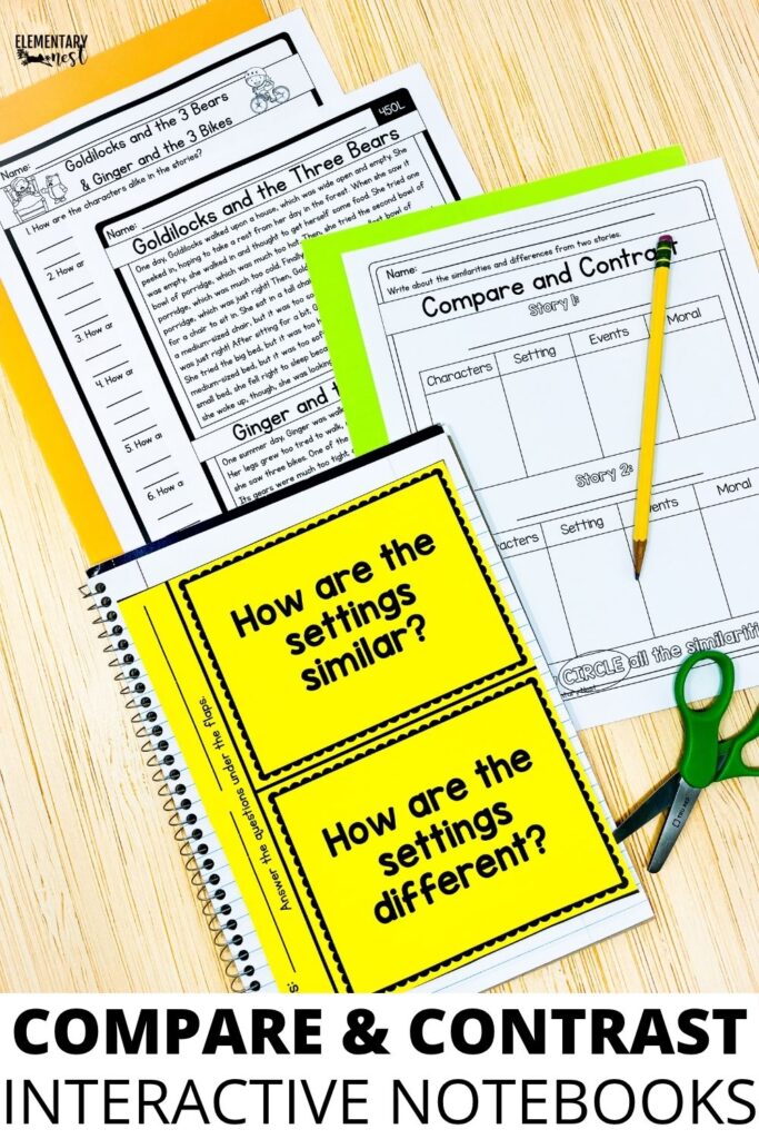 compare and contrast interactive notebook activities with task cards and worksheets for elementary reading