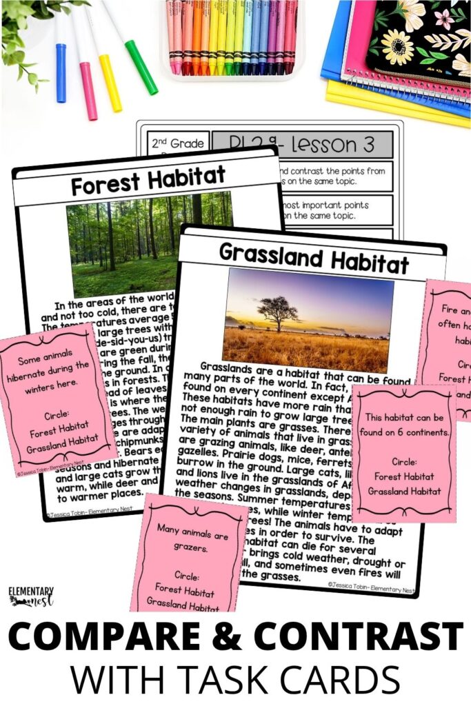 compare and contrast nonfiction task cards with informational text reading passages