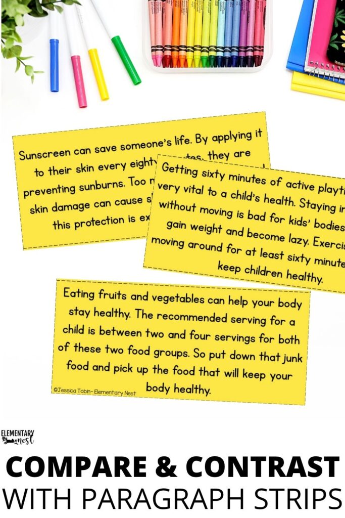 compare and contrast nonfiction paragraph strips reading comprehension activity