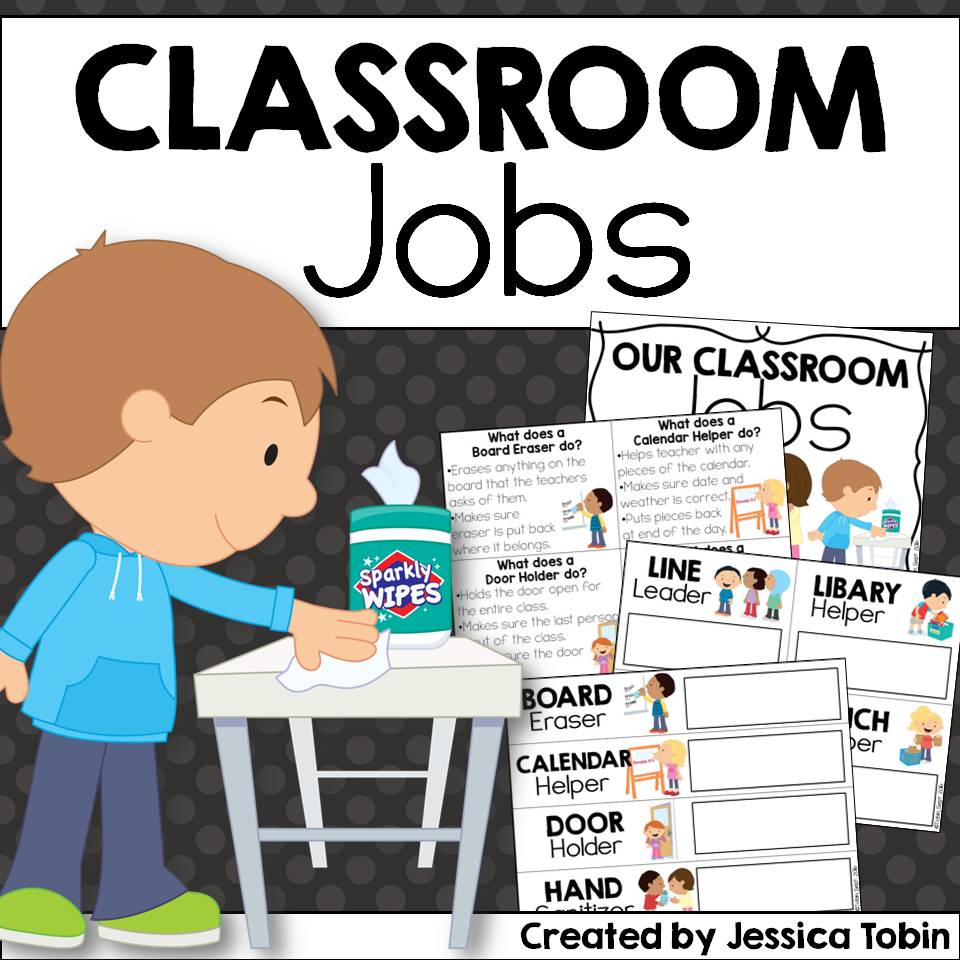 Create a Welcoming Classroom Community Environment in 7 Easy Steps Elementary classroom jobs display with editable student job cards, classroom responsibilities, and helper posters for daily classroom management.