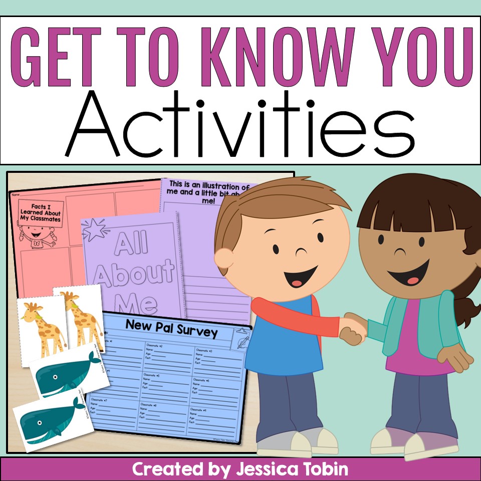 Create a Welcoming Classroom Community Environment in 7 Easy Steps Back-to-school getting-to-know-you activities with student surveys, All About Me pages, partner games, and classroom community-building printables.